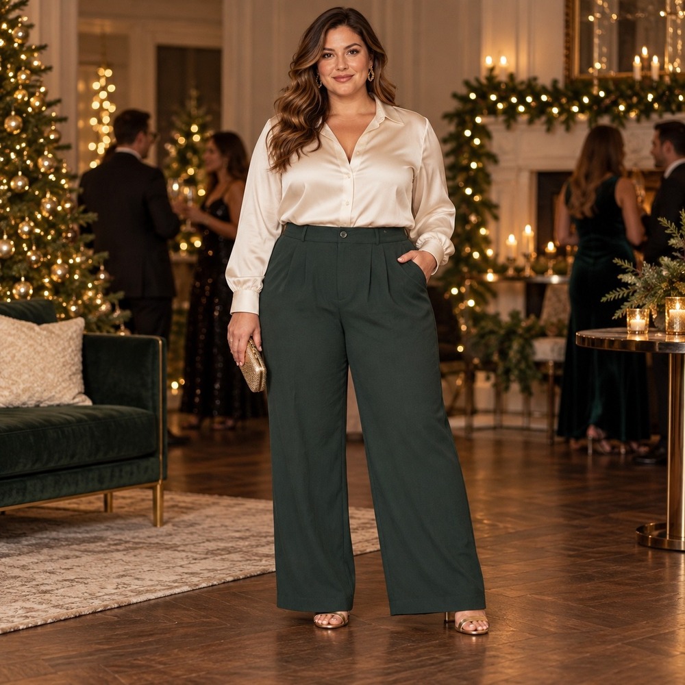 Torrid Wide Leg Trousers Forest Green Pleated High Rise Career Holiday Career 16
